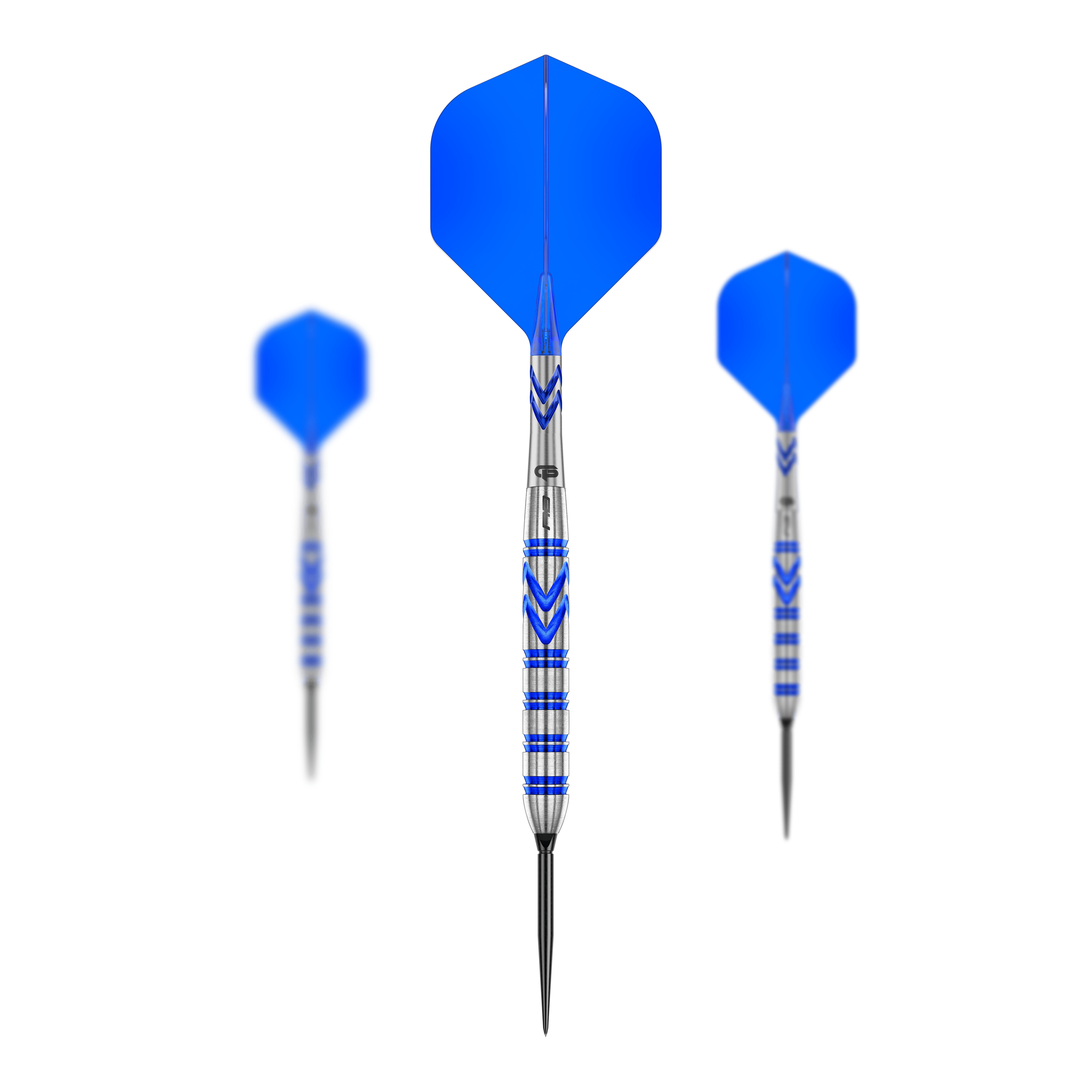 Hier ist das Set der Red Dragon Gerwyn Price Blue Original Switch Point Steeldarts zu sehen. Das Set enthält mehrere Darts mit markantem blauen Look.